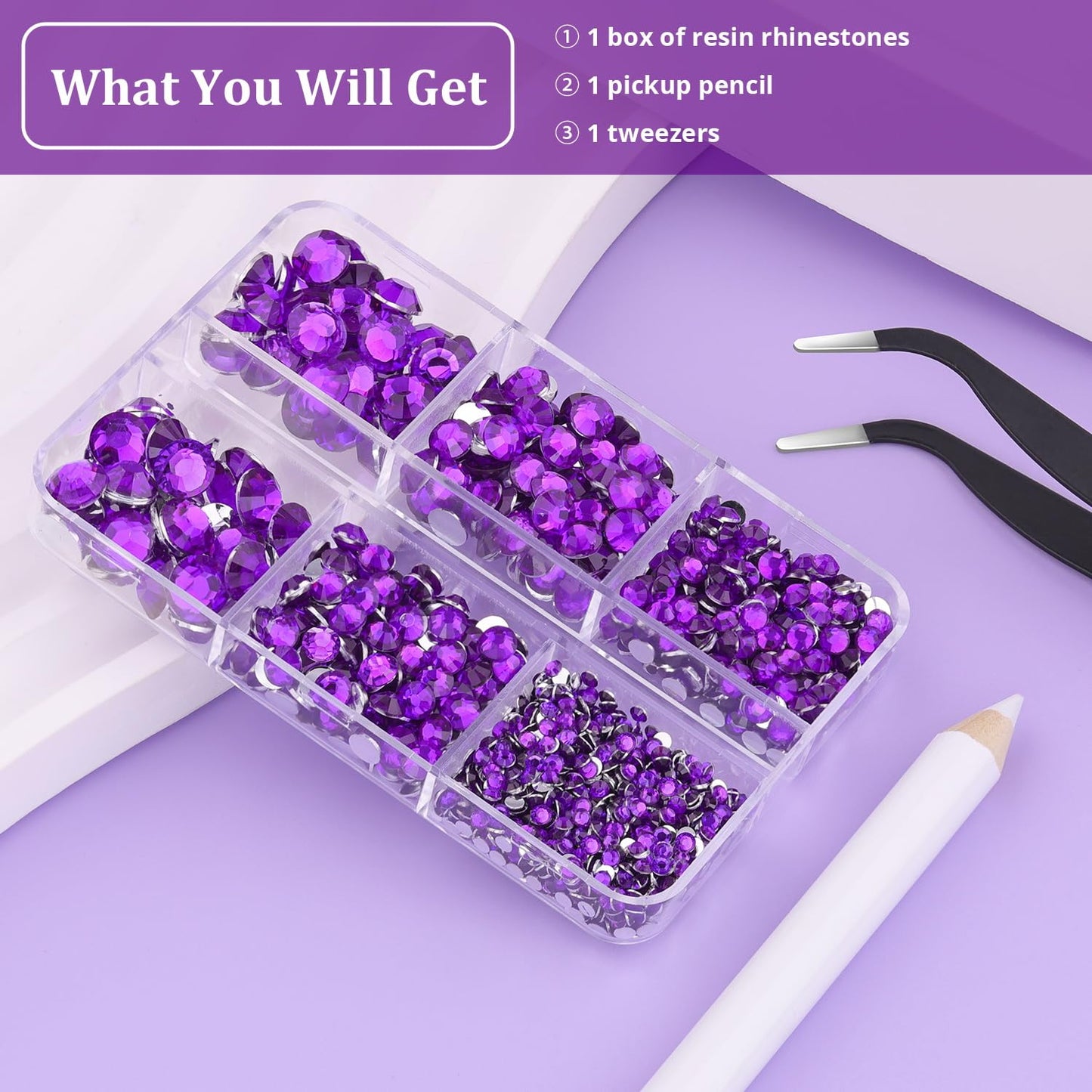 Resin Rhinestones for Crafting, 1 Box Dark Violet Multi Sizes Flatback Bedazzling Crystals for Crafts Nail Art Deco, Non Hotfix Gems Charms for Tumbler Shoes Clothing Fabric Face Makeup-BrightBean Baby