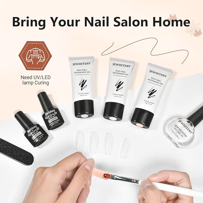 JEWHITENY Poly Extension Gel Nail Set Clear White Pink Poly Nail Gel With Slip Solution Base Coat Top Coat French Manicure for Finger Art and Home DIY Need U V Lamp Curing-BrightBean Baby