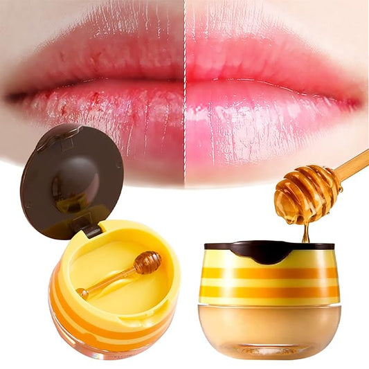 2PCS Bee Lip Balm Honey Pot, Honey Pot Lip Balm for Dry Cracked Lips, Strawberry Lip Balm Scrubs Exfoliator & Moisturizer, Hydrating Lip Balm Honey Pot with Wand, Lip Sleeping Mask (A)-BrightBean Baby