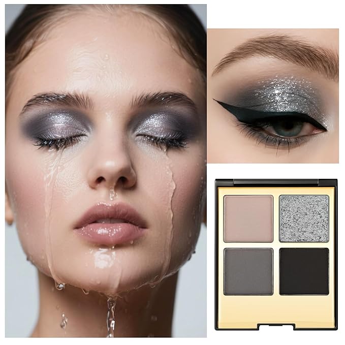 Erinde 4 Colors Eyeshadow Palette Eye Shadow Makeup, Matte Shimmer Metallic Off-white Champagne Reddish brown Nude Neutral Eyeshadow, Long Wearing, Pigmented Blendable, Quad Eye Shadow Palette, 04-BrightBean Baby