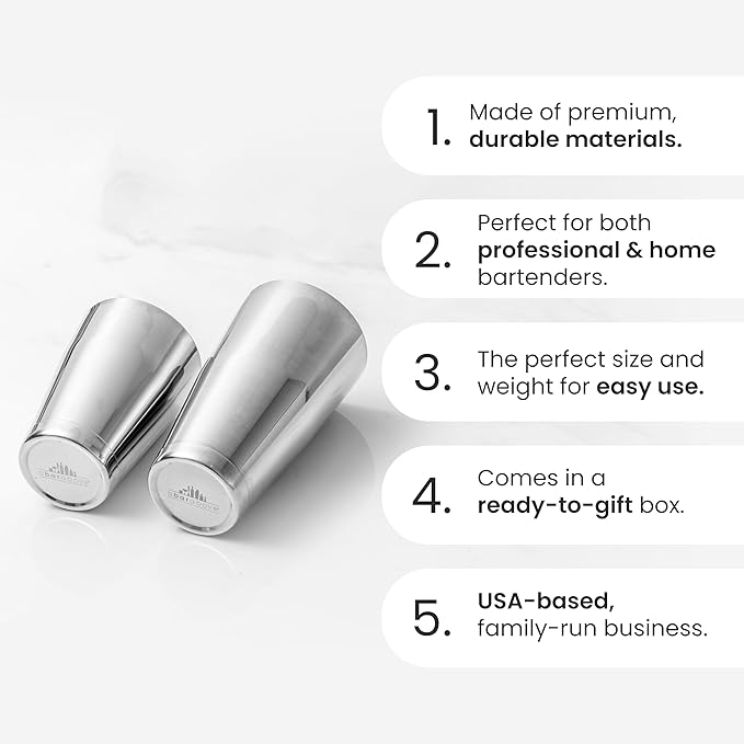 A Bar Above Professional Boston Shakers Set, 18oz and 28oz, Weighted Cocktail Shaker Set, for Bartenders, Pro Bar Shaker, Made from Premium Stainless Steel 304