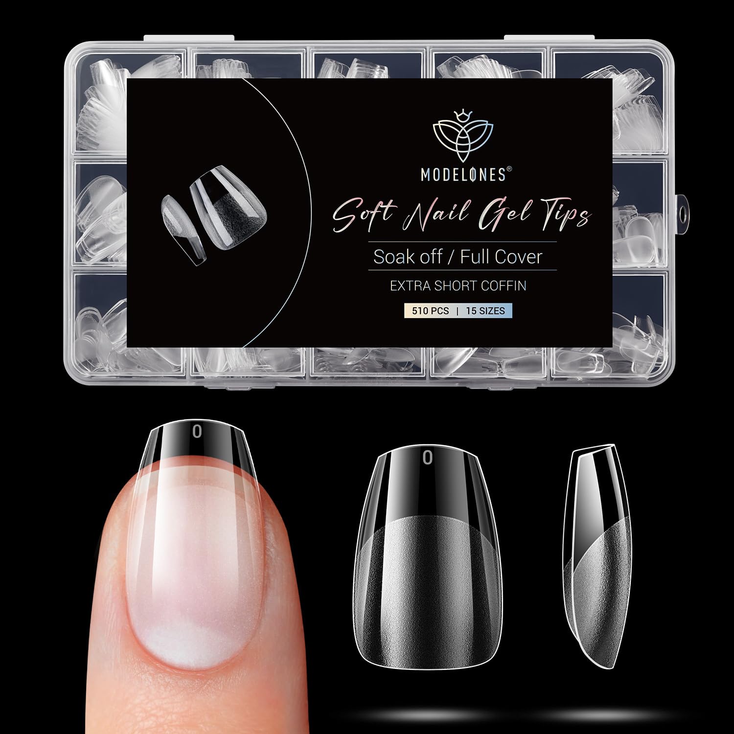 Modelones Extra Short Coffin Fake Nail Tips - 510Pcs Gel Tips Pre-shaped Half Matte Full Cover Clear Acrylic Gel Kit False Press on Nails for Extension DIY Salon 15Sizes-BrightBean Baby
