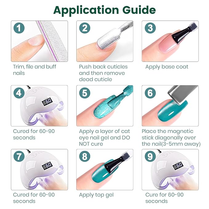 RARJSM Neon Diamond Cat Eye Gel Nail Polish Set 6 Colors Velvet Silver Glitter Bright Green Lake Blue Red Rose Purple Gel Polish with Magnet Stick UV LED Curing Requires Soak Off Home Salon Diy-BrightBean Baby