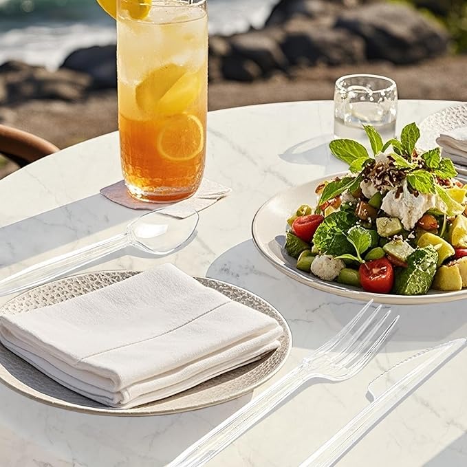 EcoDispose 350 Count Plastic Silverware, Heavy Duty Plastic 200 Forks. 100 Spoons, 50 Knives Disposable Utensils Cutlery Set for Party Supplies