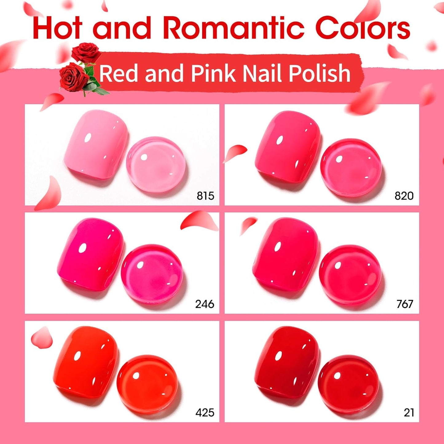 GELLEN Red Pink Nail Polish, Quick Air Dry Natural Traditional Regular Nail Polish Bright Red Hot Pink Set for Acrylic Natural Nails Home Salon, Non UV Gel, Chip Resistant, Hema Free, Non-toxic, 10ml-BrightBean Baby