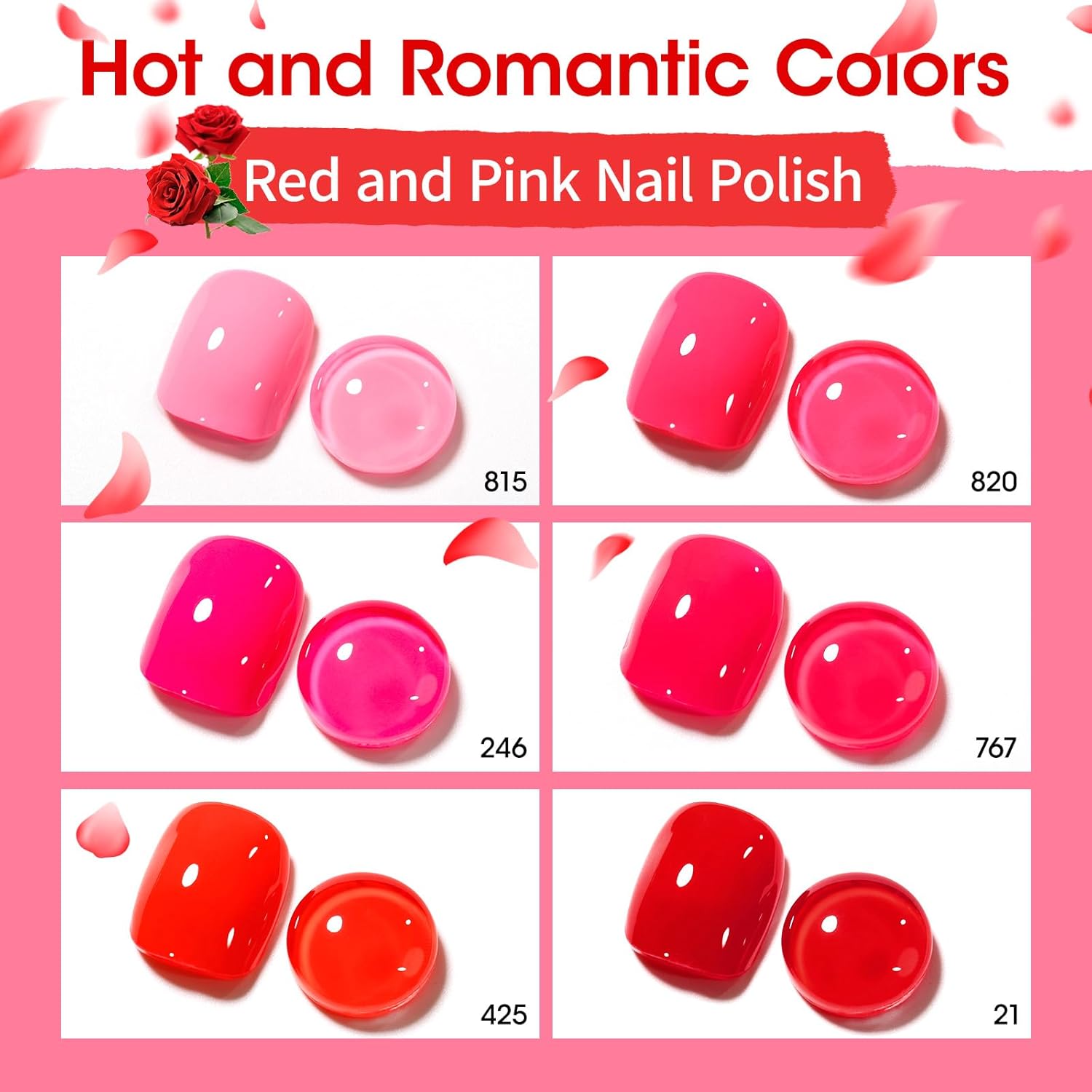 GELLEN Red Pink Nail Polish, Quick Air Dry Natural Traditional Regular Nail Polish Bright Red Hot Pink Set for Acrylic Natural Nails Home Salon, Non UV Gel, Chip Resistant, Hema Free, Non-toxic, 10ml-BrightBean Baby