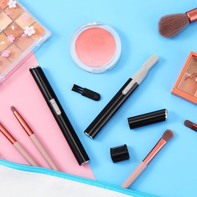 Chumia 2 Pcs Electric Eyebrow Trimmer Women Precision Face Razors Mini Shaver with Comb Christmas Women Gift Battery Operated Personal Epilator for Face Neck Fuzz Lips Leg(Black)-BrightBean Baby