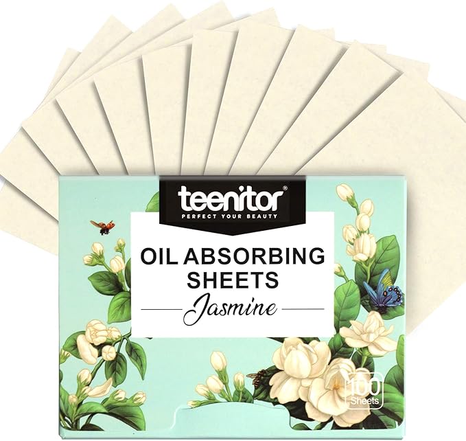 Teenitor Oil Blotting Papers for Face, 100 Sheets Jasmine Oil Blotting Sheets for Oily Skin, Oil Control Film Oil Absorbing Sheets for Face Men Women, Oil Absorbent Pads-BrightBean Baby