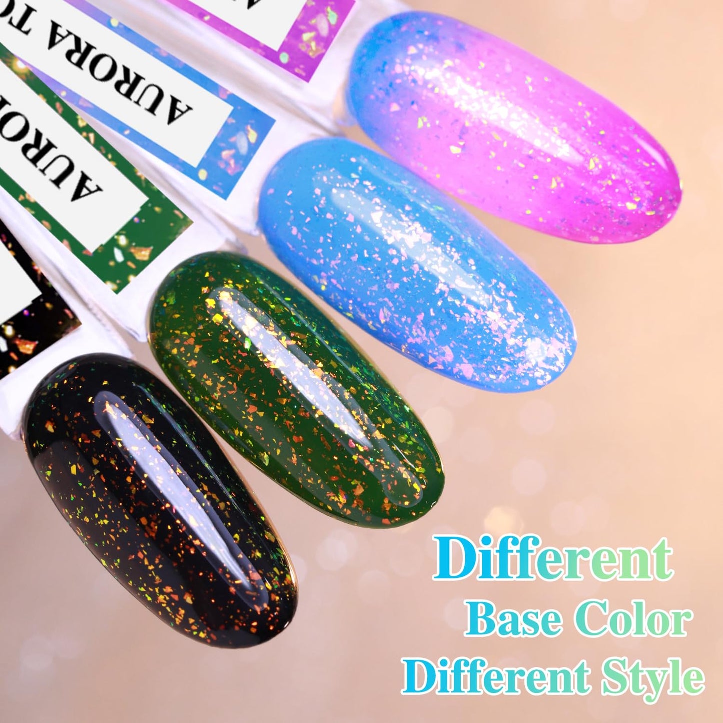 Double Rhythm 15ML No Wipe Gel Top Coat Base Coat Iridescent Glitter Shimmer 2 in 1 Nail Polish Soak Off Manicure DIY Home Salon (AURORA TOP COAT 6)-BrightBean Baby