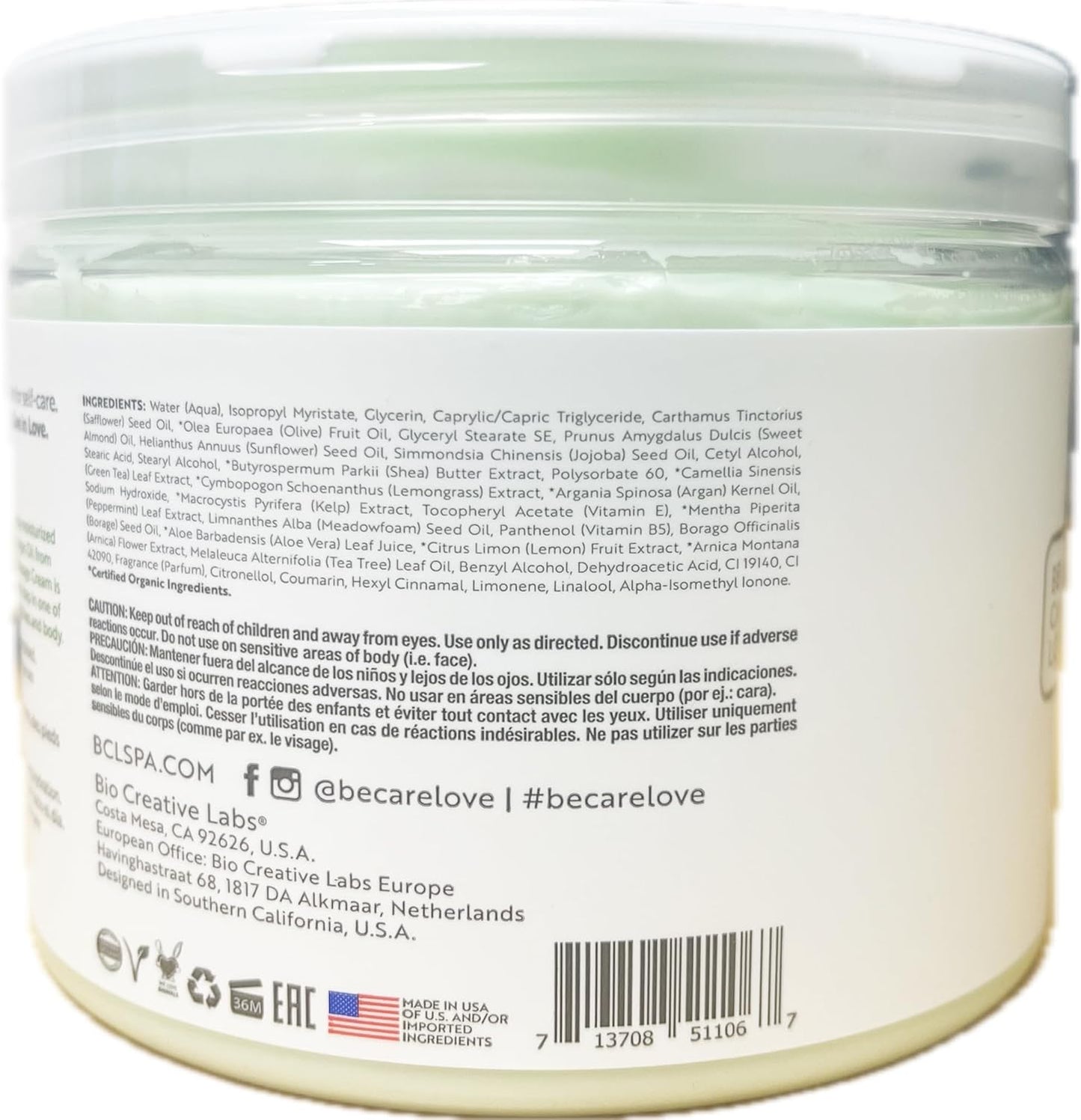 BCL SPA Massage Cream organic Lemongrass + Green Tea body lotion with shea butter, aloe vera, peppermint, argan and jojoba oils body cream to soothe, calm & revitalize the skin. Home/Pro use 16 fl oz-BrightBean Baby