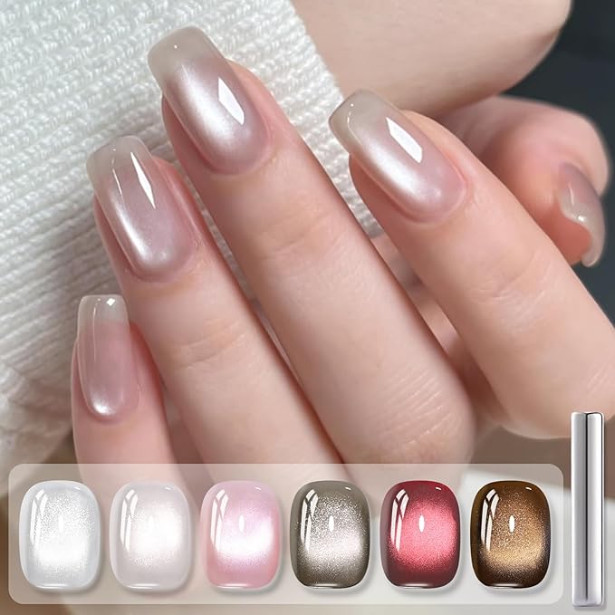 Born Pretty Cat Magnetic Eye Gel Nail Polish, 6 Colors Retro Magnetic Glitter Gel Polish Set Silver Pink Red Nail Polish Kit Soak Off LED Nail Art DIY Salon Gift-BrightBean Baby