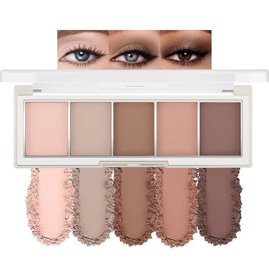 Erinde 5 Colors Matte Eyeshadow Palette Makeup, Neutral Nude Brown Light Brown Cool-Toned Taupe Eye Shadow, Long Wearing Waterproof Everyday Eye Makeup for Brown Eyes, 02-BrightBean Baby