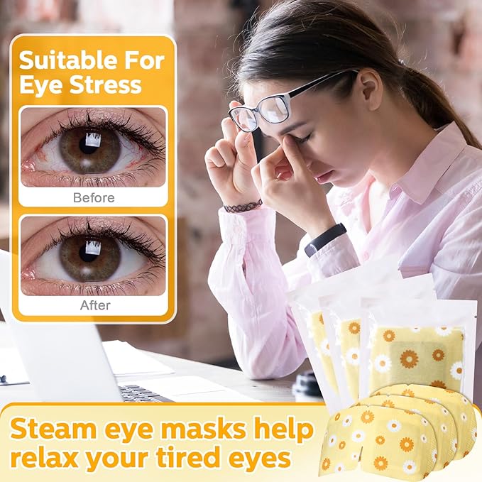 50 Packs Steam Eye Mask for Dry Eyes Spa Warm Sleep Eye Mask Self Heating Disposable Eye Masks for Home Office Travel Eyestrain Relieve (Chamomile Scent)-BrightBean Baby