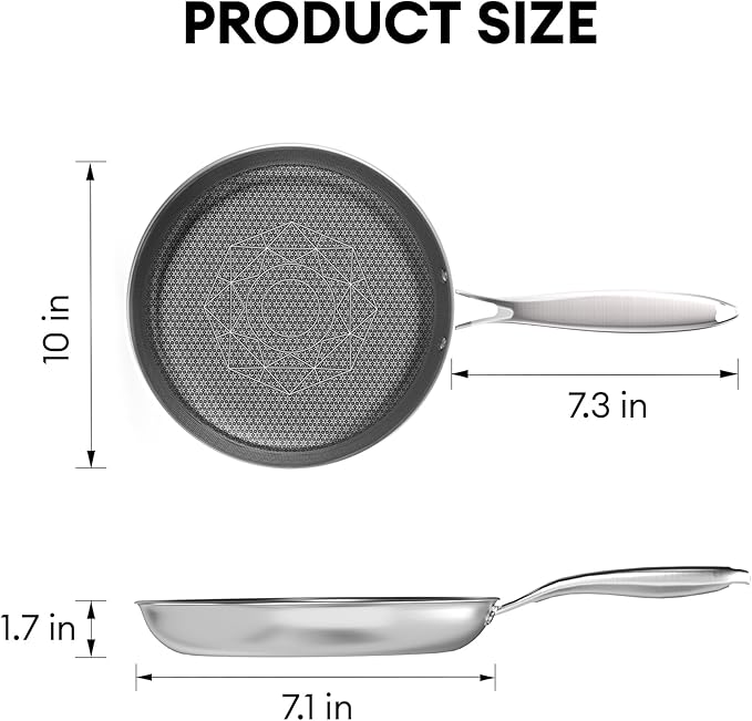 COOKING KING 10 Inch Stainless Steel Pan - Hybrid Nonstick Frying Pan Skillet