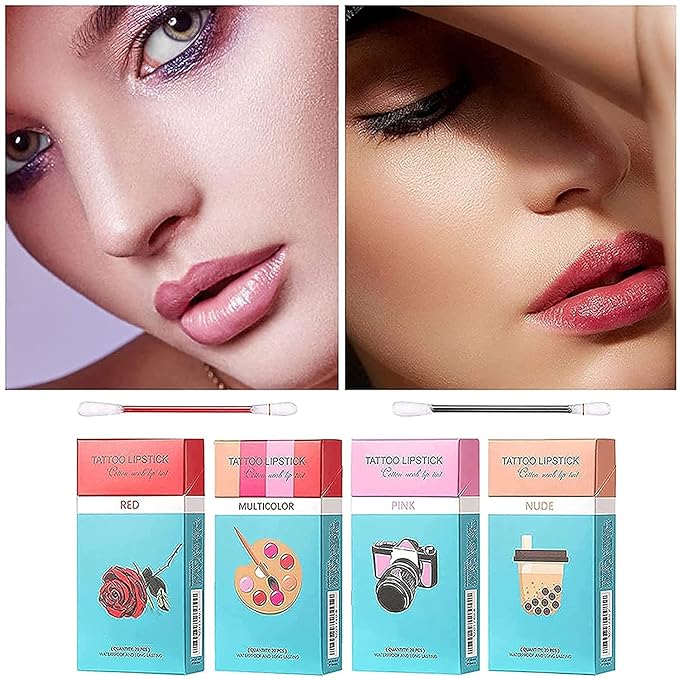 FLIPNEX 20Pcs Cotton Swab Tattoo Lipstick, Tattoo Lipstick Cotton Swab Lip Tint, Waterproof and Long Lasting Liquid Non-Stick Portable Lip Gloss (Multicolor)-BrightBean Baby