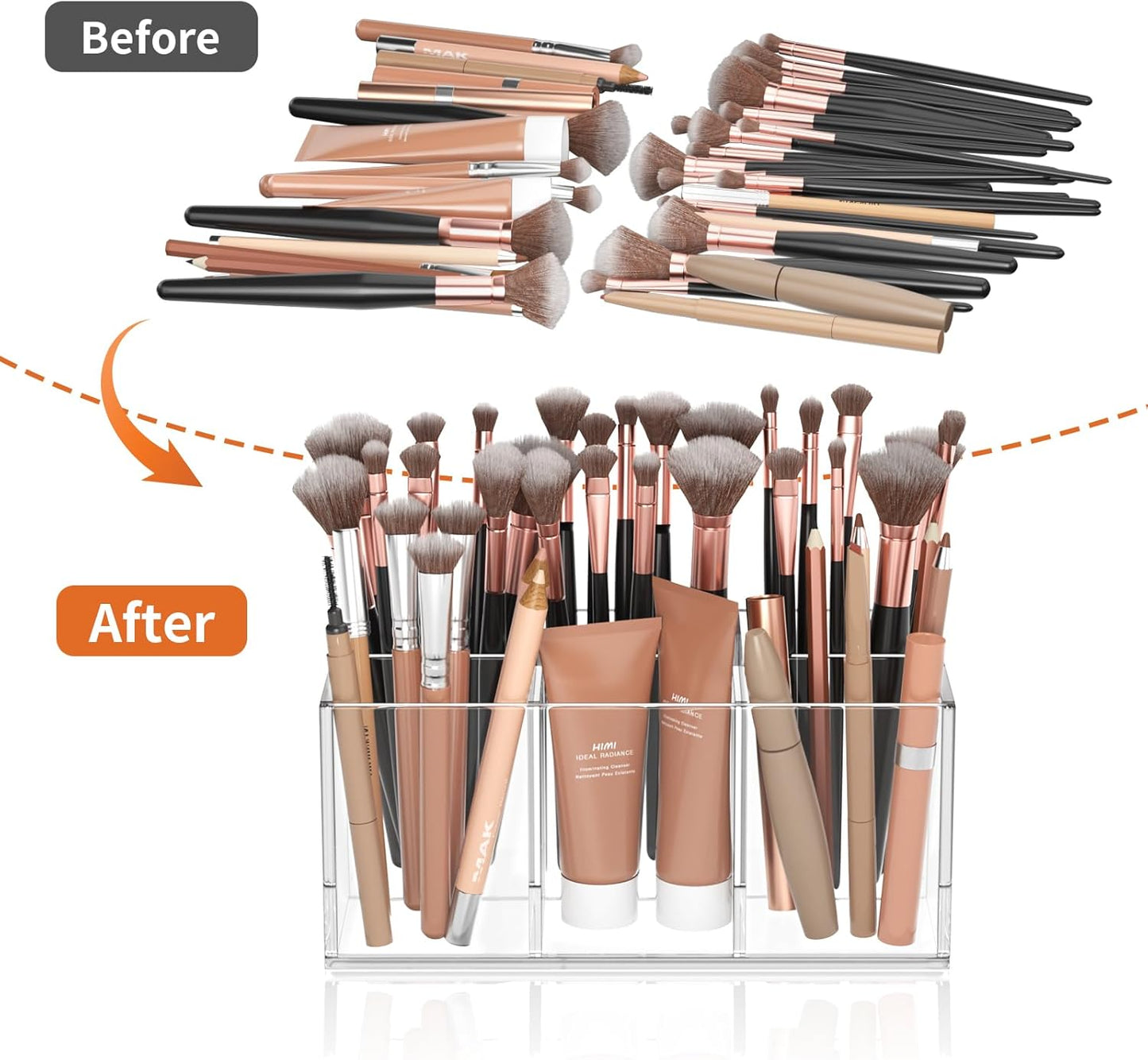 HIIMIEI Clear Makeup Brush Holder Organizer Acrylic 6-Slots Cosmetic Brushes Storage Organizer for Vanity Countertop-BrightBean Baby