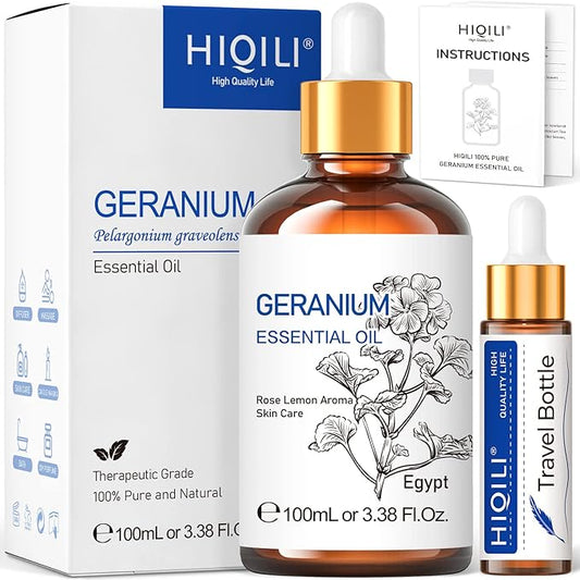 HIQILI 100ML Geranium Essential Oil for Skin, Diffuser & Candle, 100% Pure and Natural - 3.38 Fl Oz-BrightBean Baby
