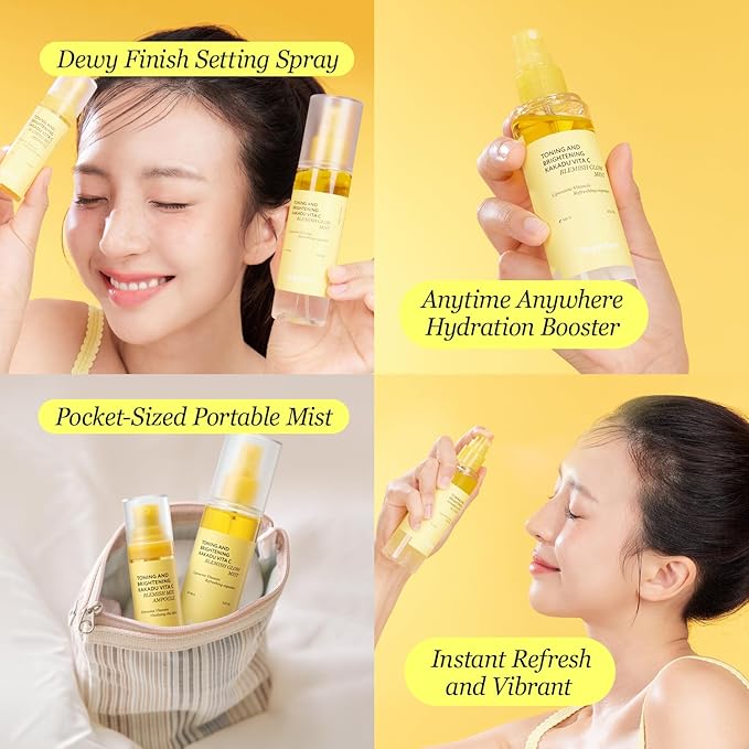 Vitamin C Mist with Niacinamide & Glutathione, Glow Mist for Dewy Skin, Makeup Setting Spray for face, Korean Skin Care, Vegan, 3.38 Fl Oz-BrightBean Baby