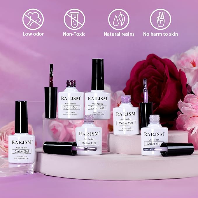 RARJSM Purple Pink Jelly Gel Nail Polish Set 6pcs Clear Crystal Glass Grape Purple Rose Pink Series Transparent Sheer Amber Milky Gel Varnish LED UV Curing Requires Soak off French Manicure Home Salon-BrightBean Baby