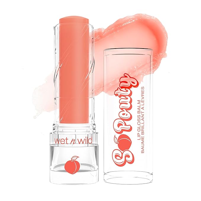 wet n wild Perfect Pout So Pouty Shine Tinted Lip Balm Peach Flavored, Hyaluronic Acid, Vegan Collagen, Moisturizing For Dry Lip Care, Pink (Pack of 2)-BrightBean Baby