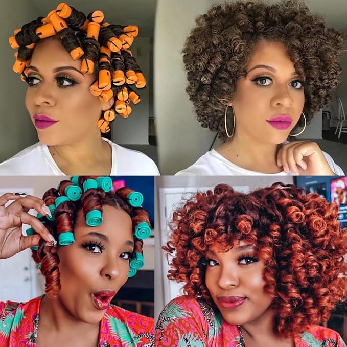 70pcs Perm Rods Set for Women's Natural Hair - Orange and Green Cold Wave Hair Rollers for Curling Long or Short Hair, DIY Hairdressing Tools-BrightBean Baby