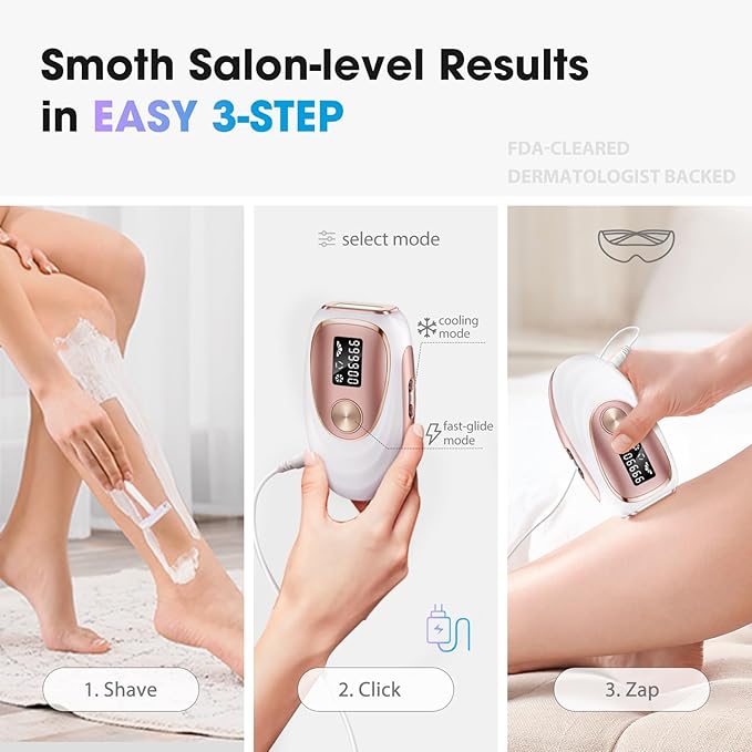 IPL Laser Hair Removal Device for Women & Men - Home 45°F Ice-Cooling Contact for Painless & Long-Lasting Results, 86% Hair Reduction in 3 Weeks for Full Body & Bikini Line, Rose Gold-BrightBean Baby
