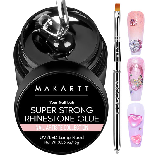 Makartt Rhinestone Glue for Nails, 15ml Clear Nail Gem Adhesive with Brush Kit for 3D DIY Decorations, Super Strong Bling Gel for Jewelry Diamonds-BrightBean Baby