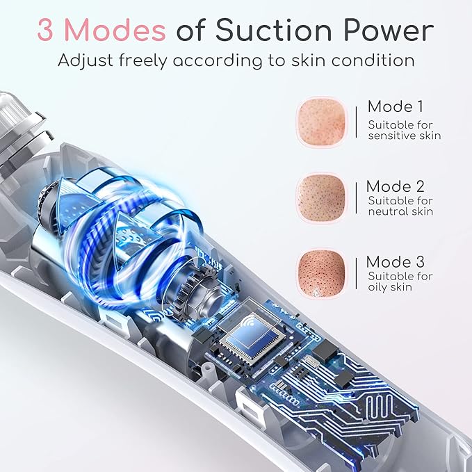 Blackhead Remover Vacuum, Black Head Remover for Face with Camera, Pore Vacuum for Men and Women, USB Interface Type Blackhead Remover Tools, 6 Suction Heads & 3 Adjustment Modes (Grey)-BrightBean Baby