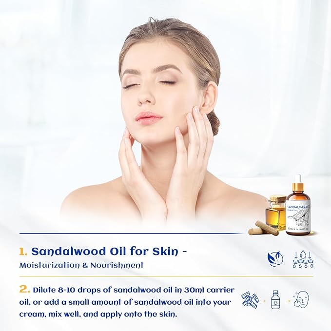 HIQILI Sandalwood Essential Oils 1 Fl Oz, 100% Pure Natural Therapeutic Grade for Skin, Diffuser, Perfume, Candle Soap Making, Includes Premium Quality Glass Dropper-BrightBean Baby