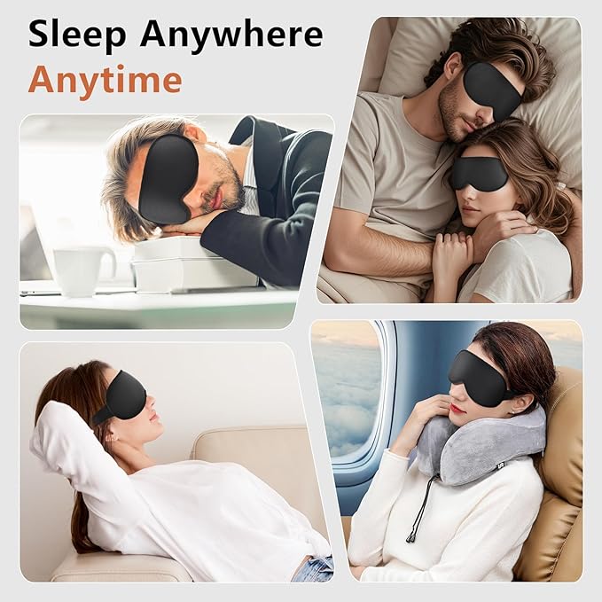 Sleep Mask for Side Sleeper Women Men, Eye Mask for Sleeping Light Blocking, 3D Contoured Cup Sleeping Mask, Soft Breathable Sleep Eye Mask with Adjustable Elastic Strap for Travel (Black)-BrightBean Baby
