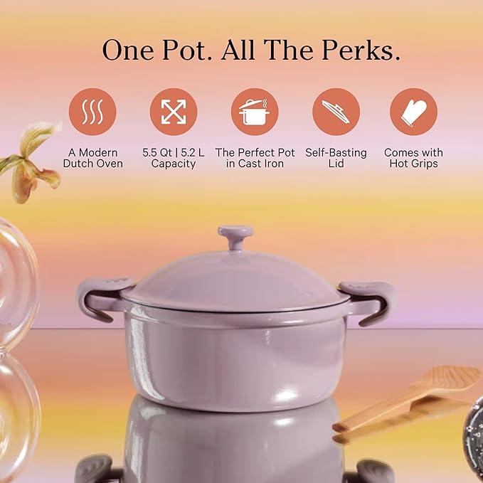Our Place Cast Iron Perfect Pot 5.5 Qt - 6-in-1 Enameled Dutch Oven Lavender