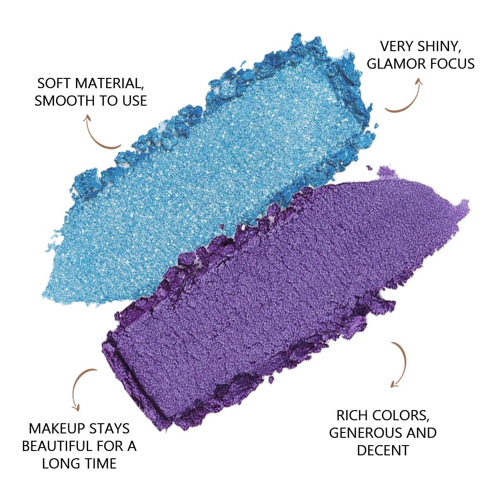 2 colors eye shadow makeup palette, Blue & Purple Eyeshadows Halloween Birthday Party Wear, high pigment eye, matte & shimmer metal eye shadow powder, Blendable, Ultra-Pigmented, Easy to Apply(02)-BrightBean Baby