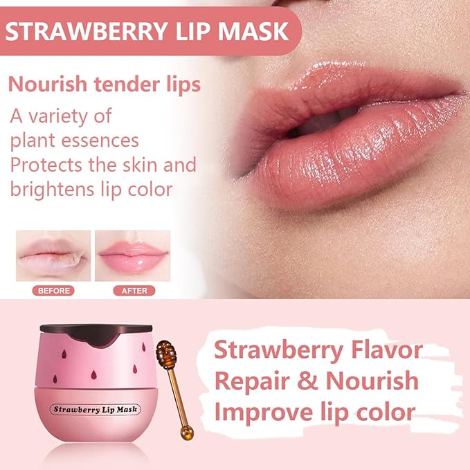 Strawberry Lip Balm Sleeping Lip Mask, Lip Balm with Stick, Lip Scrubs Exfoliator, Day & Night Lip Care - Hydrate Repair Prevent Dry (Strawberry)-BrightBean Baby