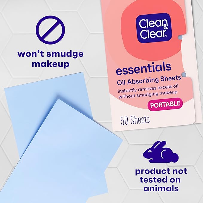 Clean & Clear Oil Absorbing Facial Sheets, Portable Blotting Papers for Face & Nose, Absorbing Blotting Sheets for Oily Skin to Instantly Remove Excess Oil & Shine, 3 x 50 ct-BrightBean Baby