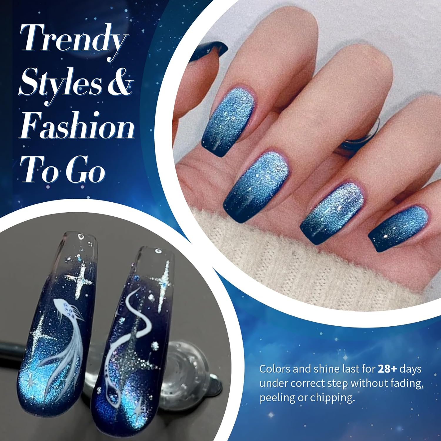 Born Pretty Cat Magnetic Eye Gel Nail Polish, Royal Blue Glitter Cat Magnetic Gel Nail Polish, Holographic Magnetic Nail Polish for Nail Art Manicure Salon DIY at Home 15ML-BrightBean Baby