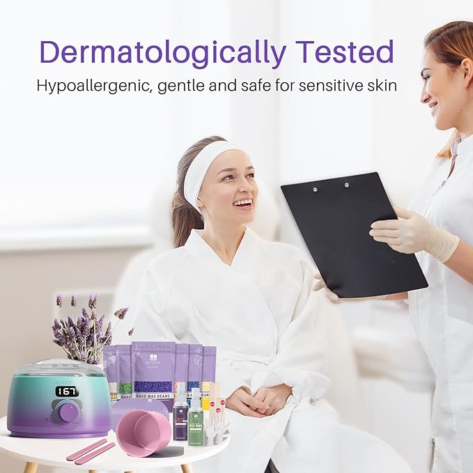 BLITZWAX Brazilian and Bikini Waxing Kit for Women, Hard Wax Warmer for Face, Legs, and Body, At Home Hair Removal Kit, Beginner Friendly, Quick Heating, 32pcs Wax Spatulas-BrightBean Baby