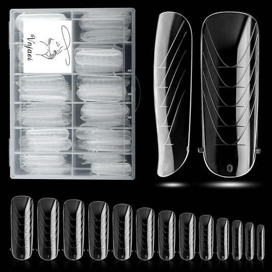 130 Pcs Poly Extension Gel Dual Nail Forms Nail Molds With Scale Builder Coffin Nail for Gel Manicure Nail Art Design Salon DIY at Home (Long Round-Head Dual Nail Forms Set)-BrightBean Baby