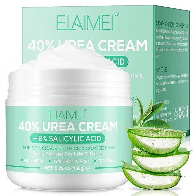 J&H Jasmine&Hyacinth 40% Urea Cream with 2% Salicylic Acid, Aloe, Feet/Heel Cream Moisturizer for Dry Cracked Heel, Knees, Elbows, Hands, Callus Remover, Intensive Hydrating Treatment-5.3 OZ/150 G-BrightBean Baby