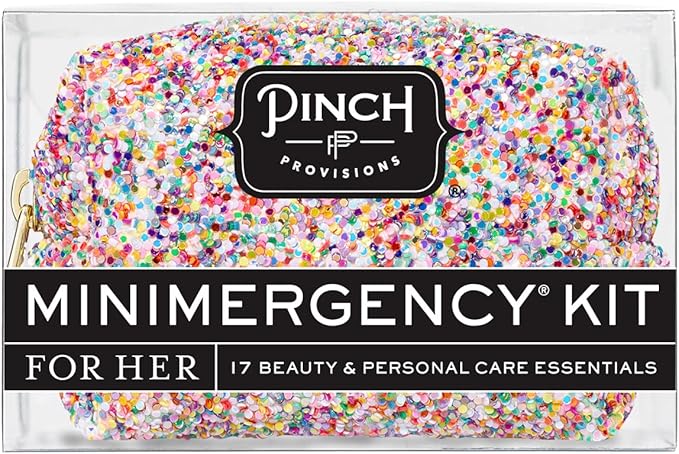 Pinch Provisions Funfetti Minimergency Kit, includes 17 Travel-Sized Cosmetic Essentials, Convenient for Purses, Emergency Beauty Accessories, Gifts for Holiday’s & Birthday’s-BrightBean Baby