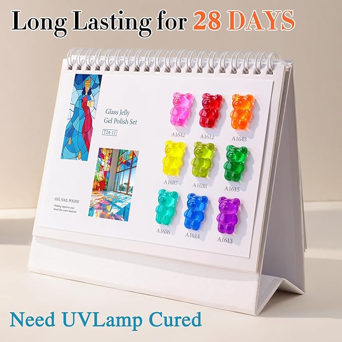 Double Rhythm 28Pcs 0.5Oz Gel Nail Polish Set Same Color Same Bottle Soak Off Gel Polish Kit Nail Art Manicure Salon DIY at Home for Women (Neon Jelly Sheer Collection-T24-11)-BrightBean Baby