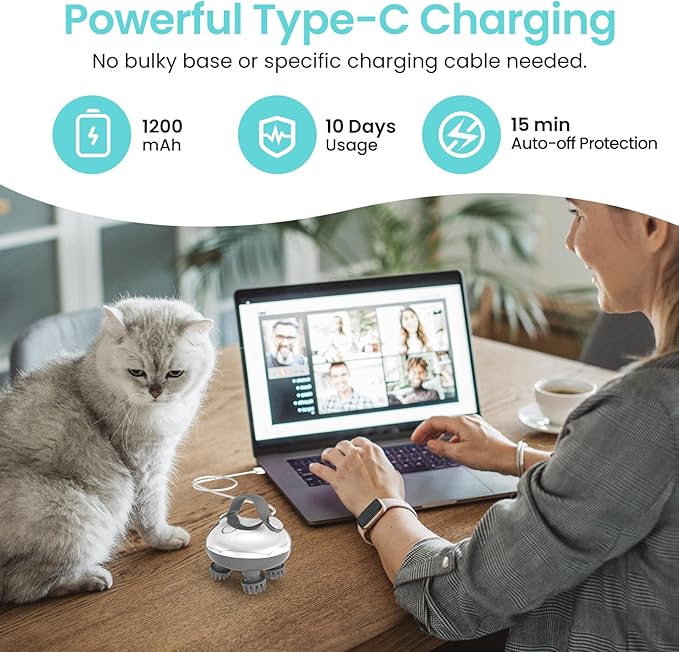 Portable Electric Scalp Massager - Rechargeable IPX7 Waterproof Heated Scalp Massager w/ 100 Kneading Nodes, 3 Speed Modes, 2 Massage Styles, 8 Claws for Scalp/Body Massage & Face Cleaning (Silver）-BrightBean Baby