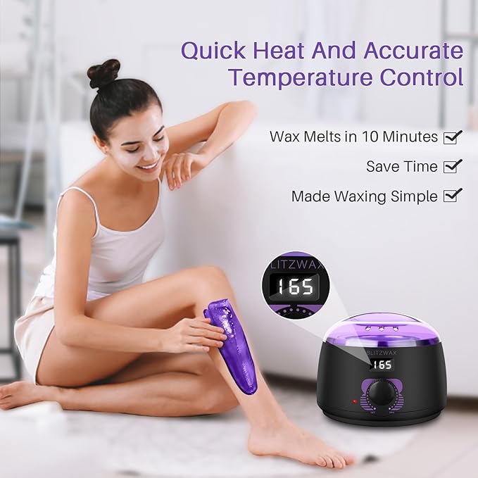 BLITZWAX Brazilian and Bikini Waxing Kit for Women, Hard Wax Warmer for Face, Legs and Body, At Home Hair Removal Kit, Beginner Friendly, Digital Fast Heating, 51 Wax Items-BrightBean Baby