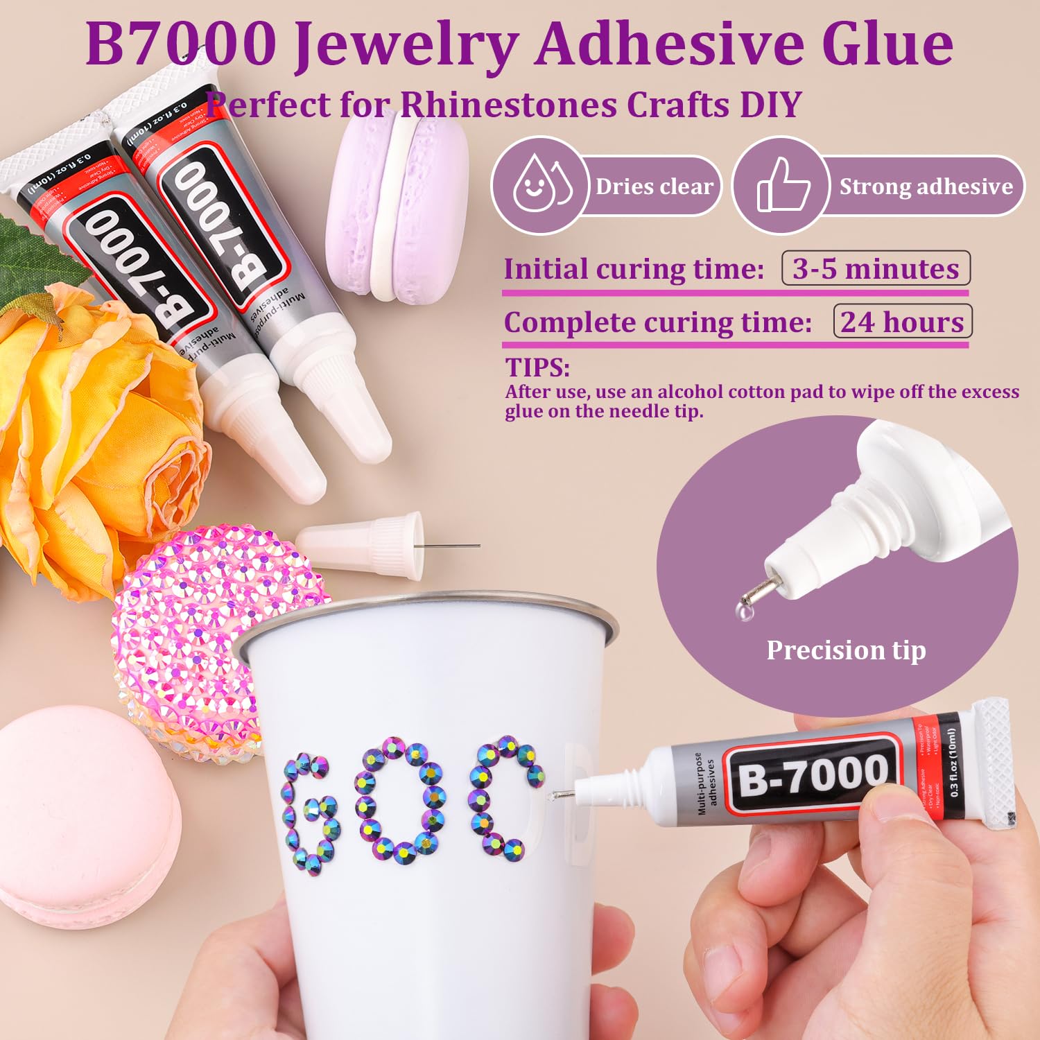 Resin Jelly Rhinestones for Crafting with B7000 Jewelry Glue, 2 Boxes Purplish Black AB Flatback Crystals with 3Pcs 10ml Glue, Bedazzling Non Hotfix Gems for DIY Tumblers Clothing Shoes Manicure-BrightBean Baby
