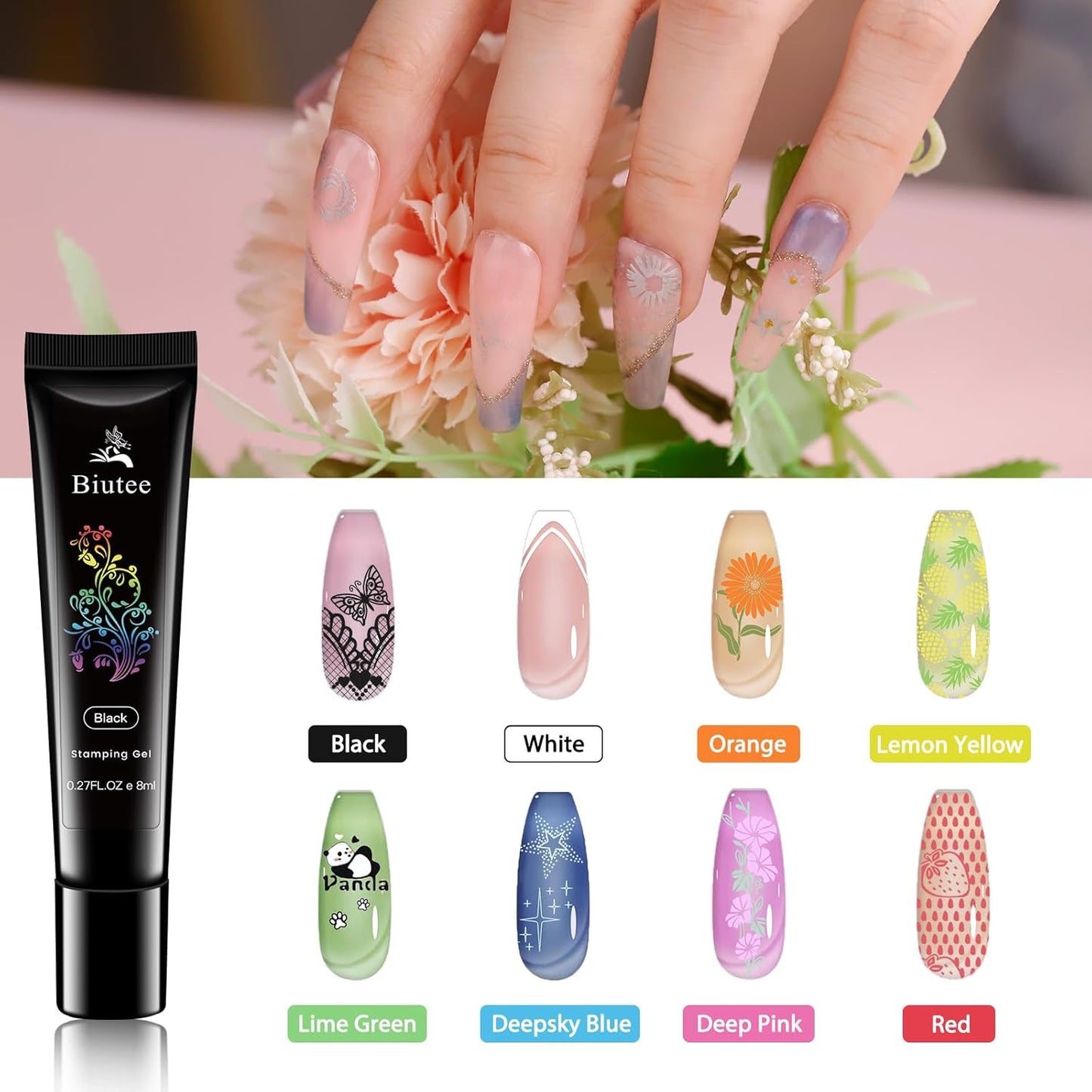 Biutee Nail Stamping Plates Set 8pcs Nail Stamping Polish Gel, 10pcs Nail Stamper Kit with Stamper, Nail Art Plates Set for Women Girls DIY Salon & Home-BrightBean Baby