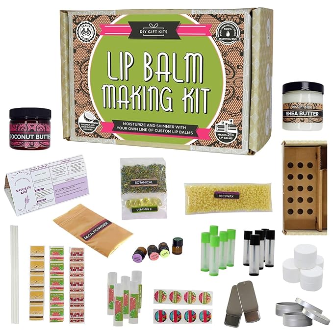 DIY Gift Kits 73-Piece DIY Lip Balm Kit | Includes All Natural & Organic Essential Oils, Shea Butter, Filling Tray & More | Makes 23 Homemade Lip Balms | for Dry & Chapped Lips | for Kids & Adults-BrightBean Baby