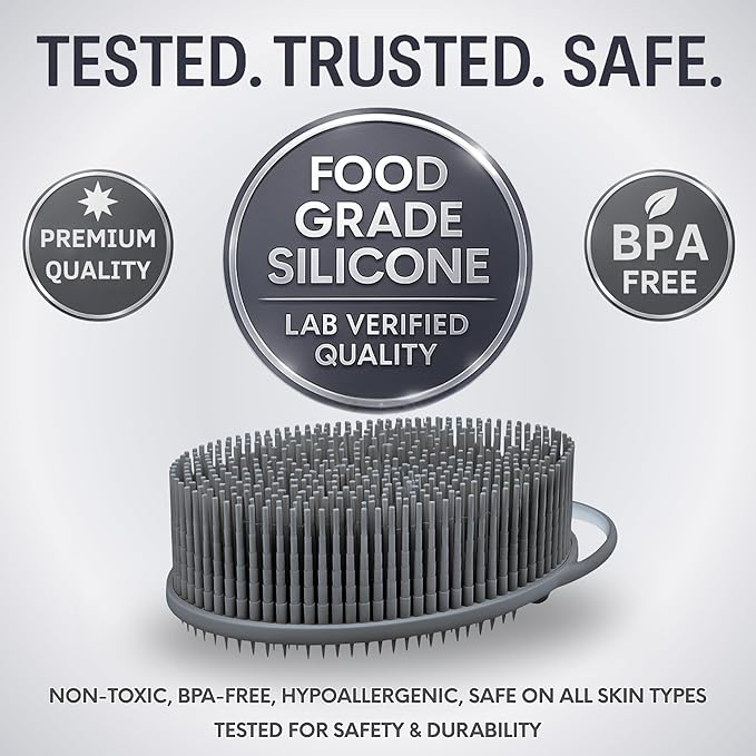 Avilana Silicone Body Scrubber – Gentle Shower Brush & Loofah Alternative- Food Grade & Lab Tested – Fast-Drying, Hygienic, BPA-Free Silicone Body Gentle Exfoliator (Gray, Exfoliate)-BrightBean Baby