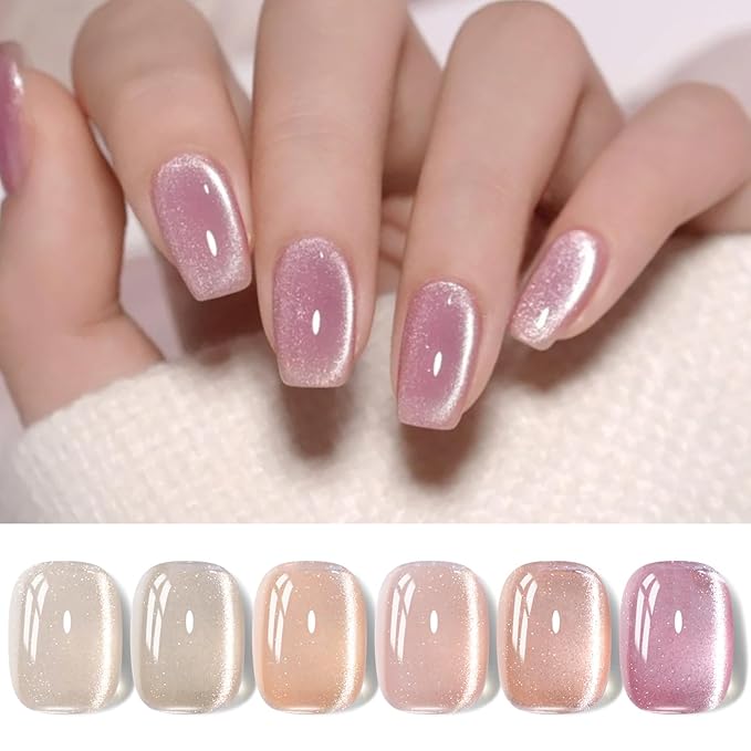 Born Pretty Cat Magnetic Eye Gel Nail Polish Jelly Pink Moonlight Crystal Glass Cat Magnetic Shimmer Glitter Holographic Nail Polish Salon Gel Manicure and Nail Art DIY at Home 7ML 6PCS-BrightBean Baby