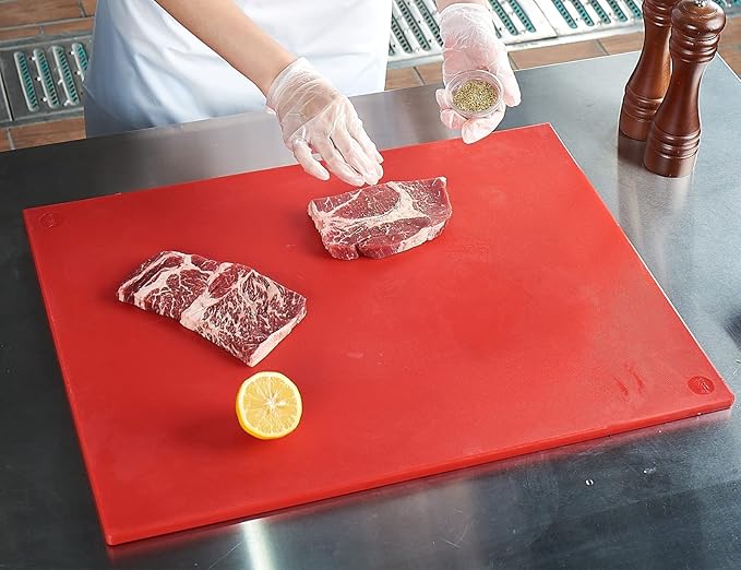 CURTA Cutting Boards for Kitchen, 24" x 18" x 0.5" Red Color Coded Plastic Chopping Board with Anti Slip Surface Dishwasher Safe