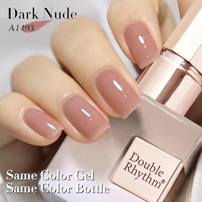 Double Rhythm Translucent Gel Polish Sheer Neutral Natural Light Milky Same Color Same Bottle 15ML Jelly UV Polish Nail Art DIY at Home (Dark Nude-A1493)-BrightBean Baby