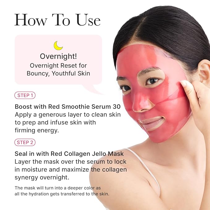 Red Collagen Jello Mask, Plump & Hydrating x 4ea, Overnight Hydrogel Mask for Dry, Mature Skin, Packed with Collagen, 5 Peptides, 2% Niacinamide-BrightBean Baby